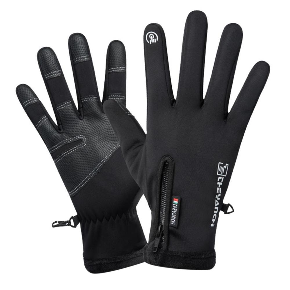 Winter Clothing |  Glove M Size Windproof/ Water Resistance Design Winter Warm Plush Lining N-on-slip Touching Screen with Zipper For Sport Bike Riding Winter Clothing Black & Grey