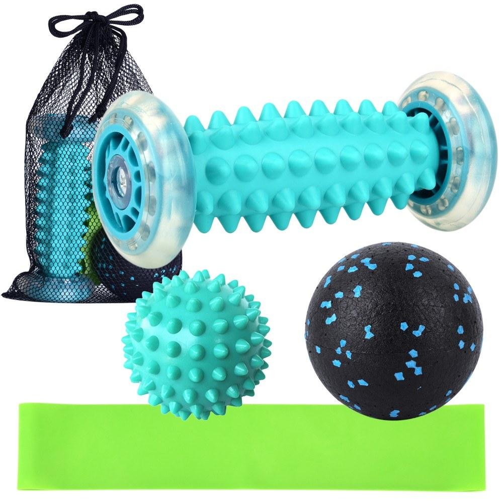 Yoga |  Lixada Foot Massage Roller Spiky Ball Fascial Ball Resistance Band Storage Pouch Set for Pain Relief Stress Relief Relaxation Sports & Body Building Yoga