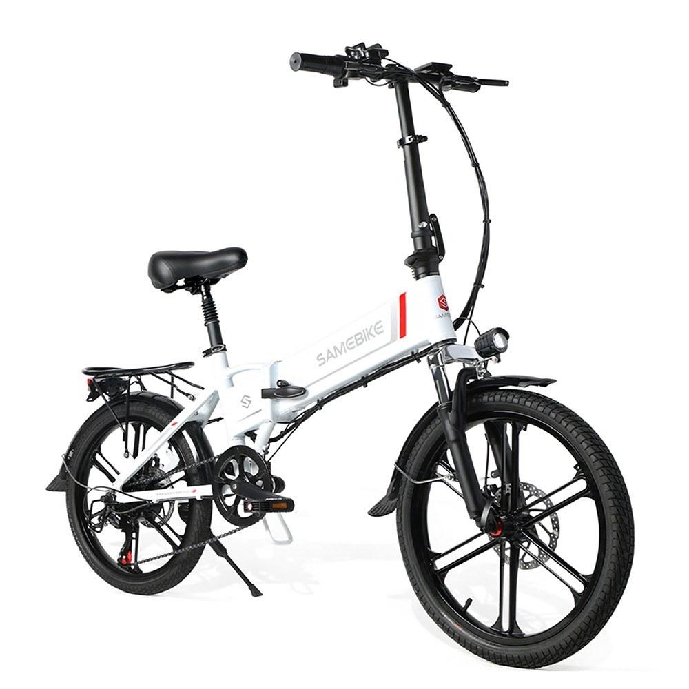 Electric Bikes |  Samebike 20LVXD30-II Ebike 20 Inch 350W Brushless Gear Motor Folding Electric Bike Max 80km Range with Rechargeable Phone Holder Rear Rack Cycling Black/ White