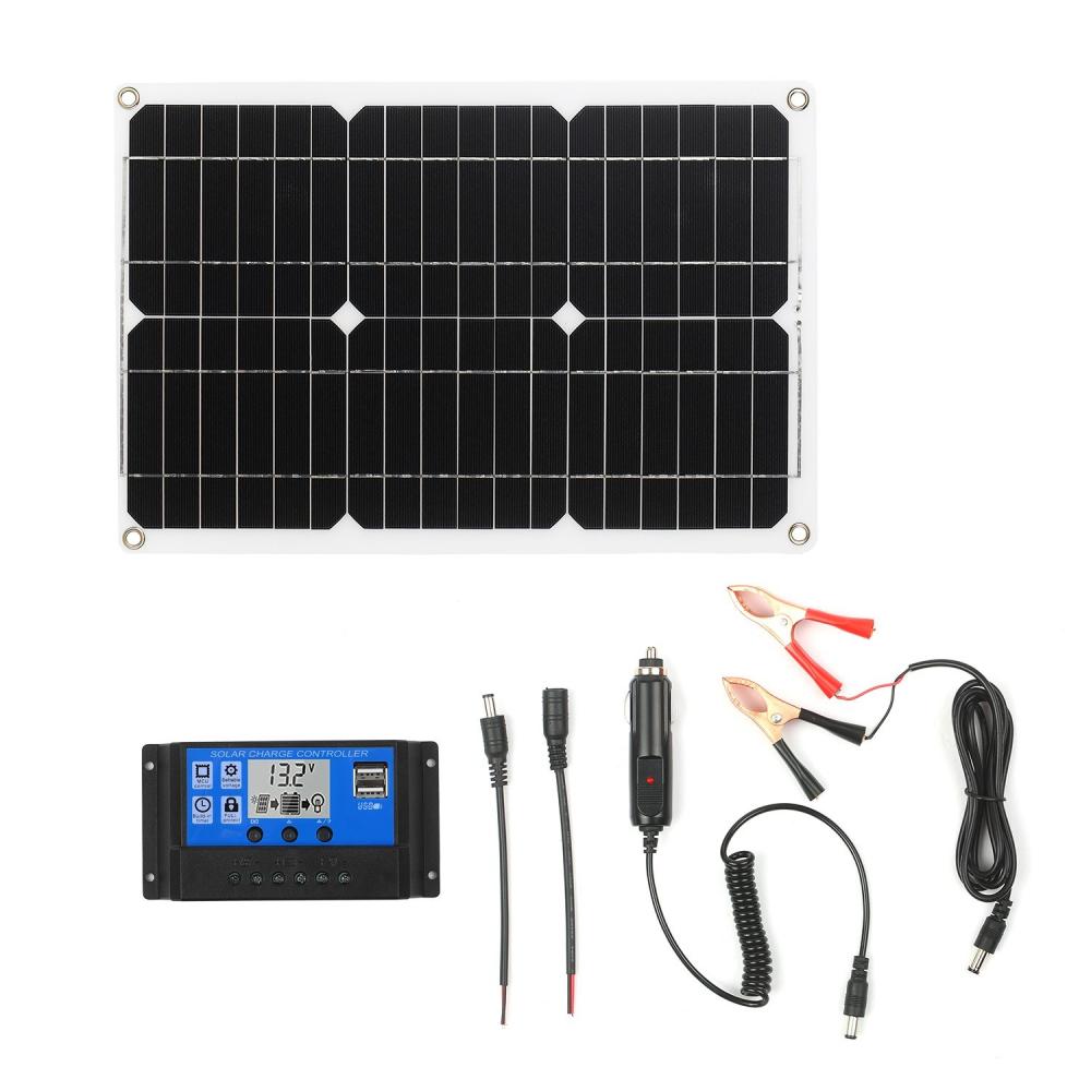 Outdoor Appliances |  18W 12V Solar Panel Kit Dual USB Port Off Grid Monocrystalline Module with Solar Charge Controller SAE Connection Cable Kits Camping & Hiking Black & Blue