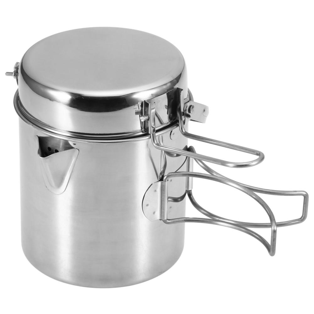 Camp Kitchen |  1L Stainless Steel Cooking Kettle Portable Outdoor Camping Backpacking Pot with Foldable Handle Camp Kitchen Camp Kitchen