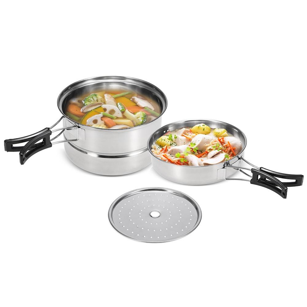 Camp Kitchen |  3Pcs Stainless Camping Cookware Set Camp Kitchen Camp Kitchen