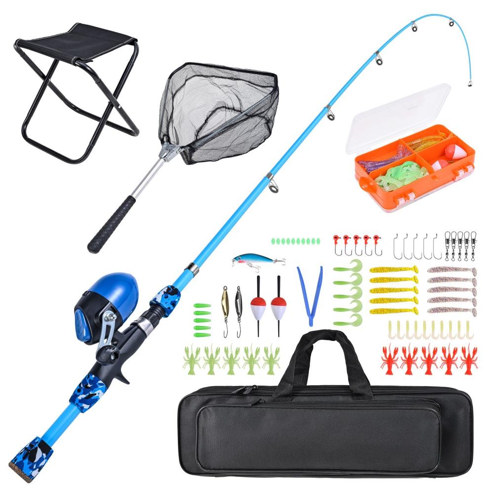 Fishing Rods |  Kids Fishing Rod and Reel Combo with Collapsible Fishing Stool Landing Net Telescopic Fishing Pole Tackle Box Accessories for Boys and Girls Fishing Fishing Rods